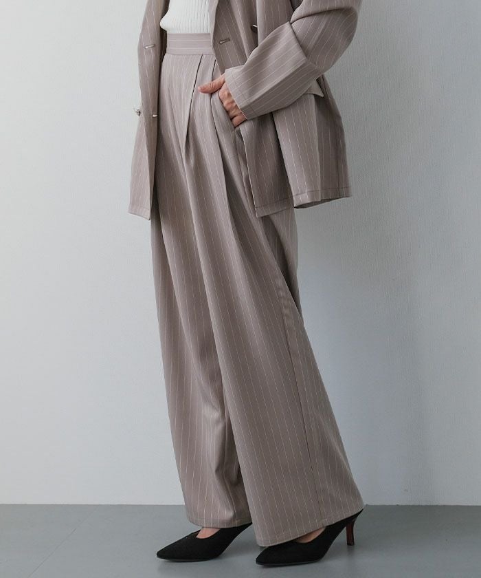 アクアガレージ aquagarage 【セットアップ可】ツータックストライプワイドパンツ 春 夏 秋 冬 M |≪ゆうメール便配送30・代引不可≫アクアガレージ aquagarage （グレージュ） グレージュ