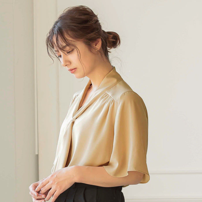 アクアガレージ aquagarage ボウタイブラウス レディース 春 夏 秋 半袖 五分袖 フレアスリーブ （ホワイト） ホワイト