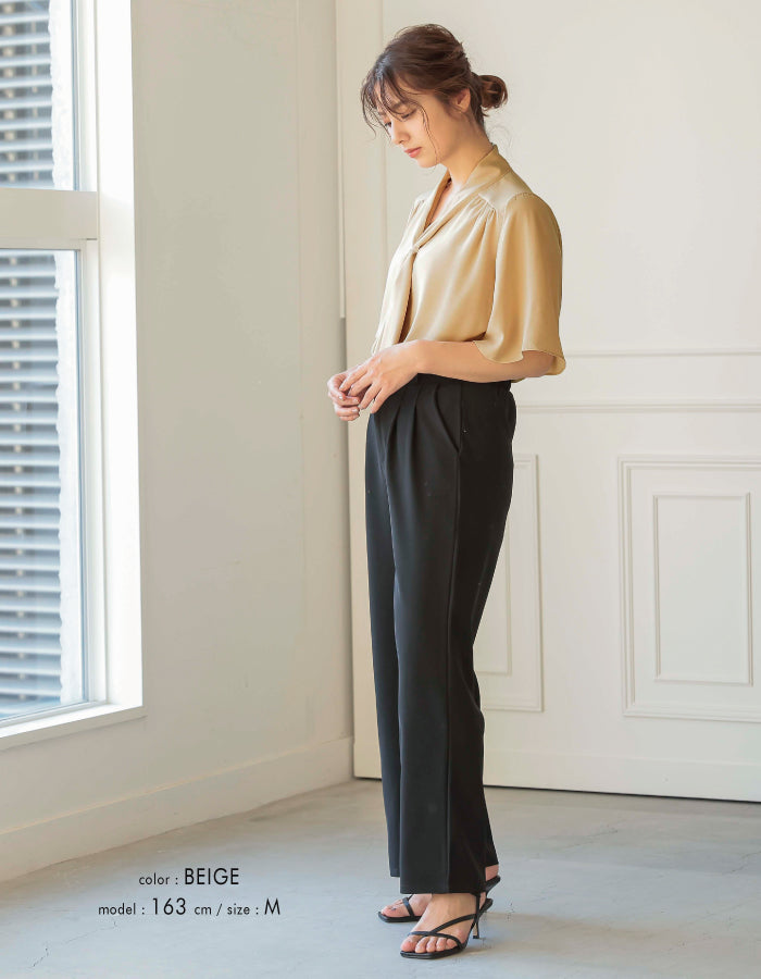 アクアガレージ aquagarage ボウタイブラウス レディース 春 夏 秋 半袖 五分袖 フレアスリーブ （ホワイト） ホワイト