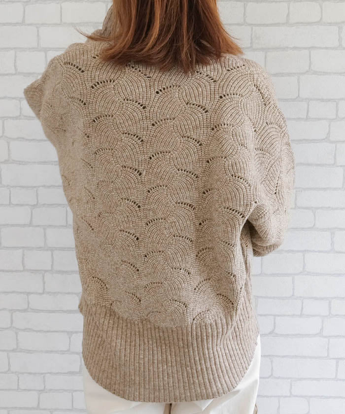 アクアガレージ aquagarage 模様編みドルマンスリーブニットカーディガン レディース （杢グレー） 杢グレー