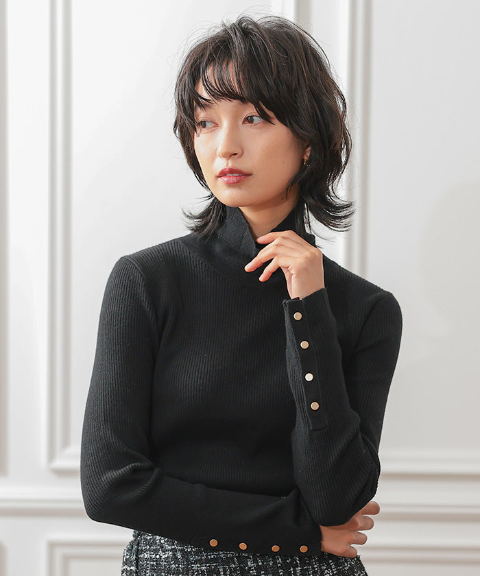 アクアガレージ aquagarage 袖口ボタンタートルネックリブニットトップス 春 秋 冬 M L レディース