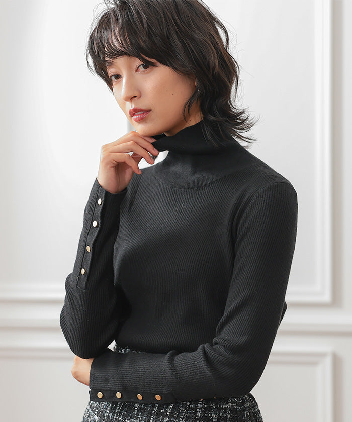 アクアガレージ aquagarage 袖口ボタンタートルネックリブニットトップス 春 秋 冬 M L レディース