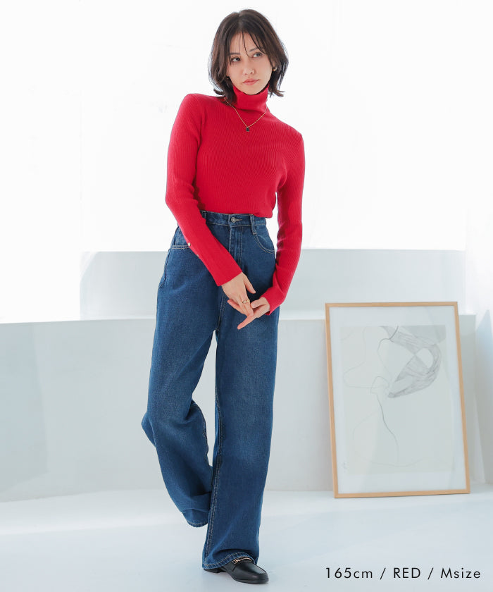 アクアガレージ aquagarage 袖口ボタンタートルネックリブニットトップス 春 秋 冬 M L レディース