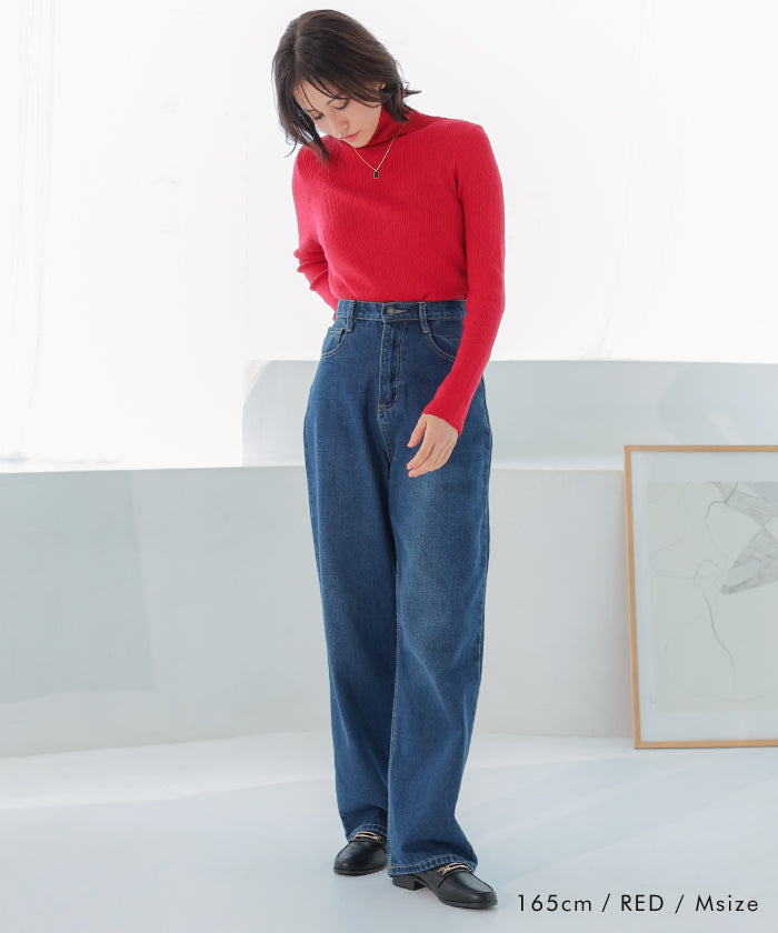 アクアガレージ aquagarage 袖口ボタンタートルネックリブニットトップス 春 秋 冬 M L レディース