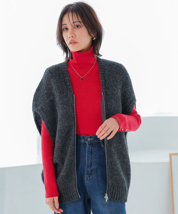 アクアガレージ aquagarage 袖口ボタンタートルネックリブニットトップス 春 秋 冬 M L レディース