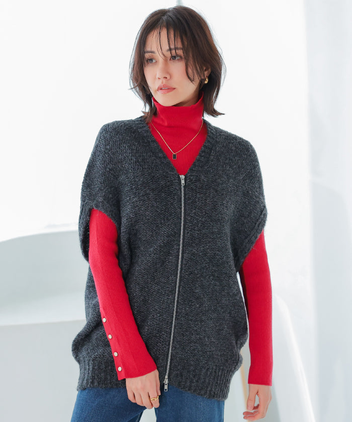 アクアガレージ aquagarage 袖口ボタンタートルネックリブニットトップス 春 秋 冬 M L レディース