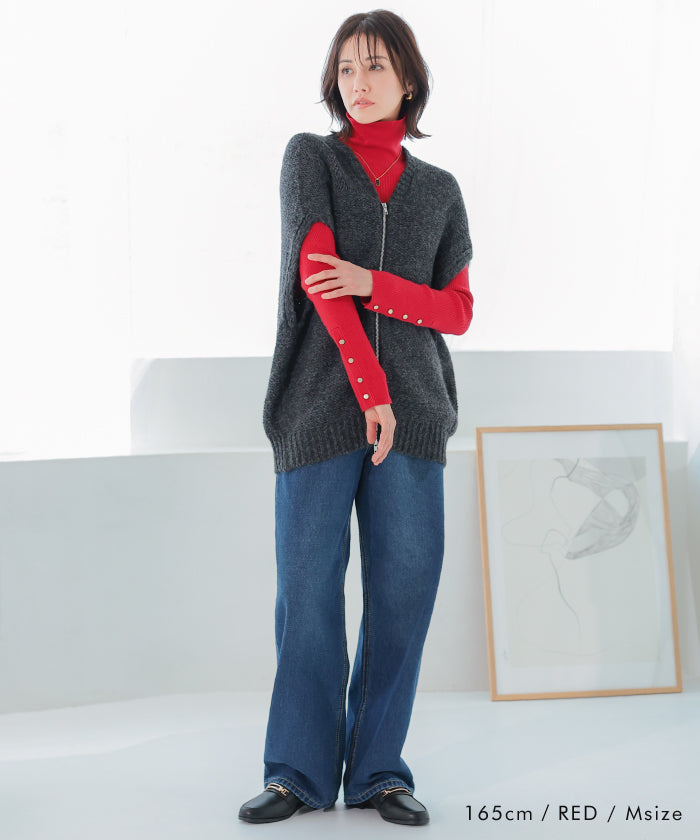 アクアガレージ aquagarage 袖口ボタンタートルネックリブニットトップス 春 秋 冬 M L レディース