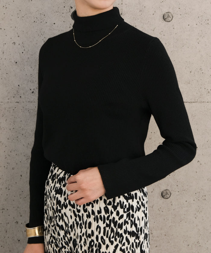 アクアガレージ aquagarage 袖口ボタンタートルネックリブニットトップス 春 秋 冬 M L レディース