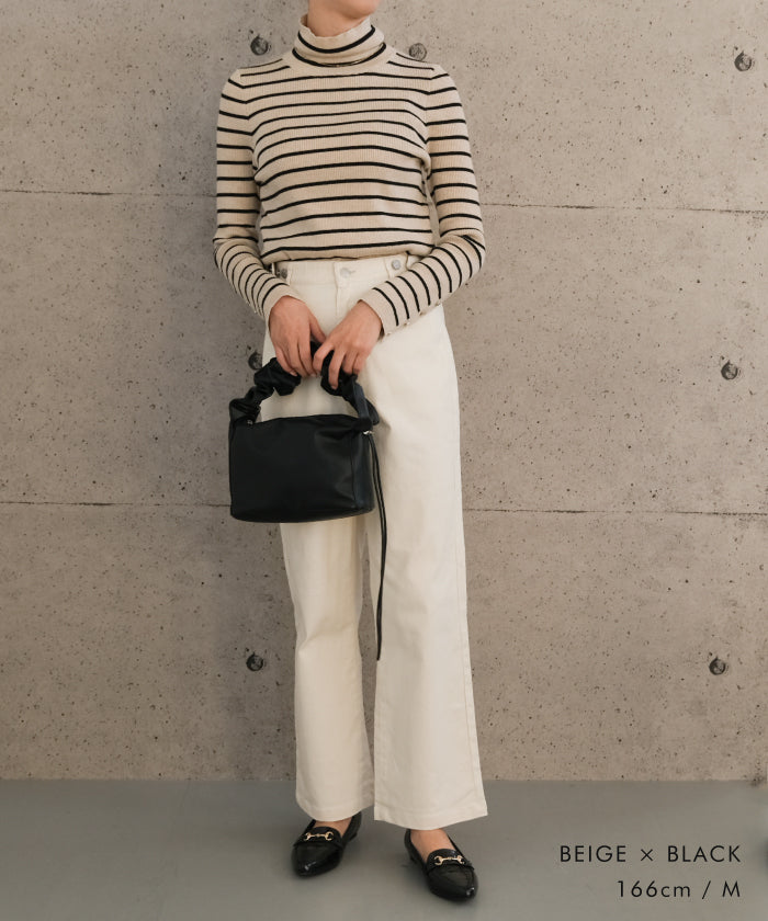 アクアガレージ aquagarage 袖口ボタンタートルネックリブニットトップス 春 秋 冬 M L レディース