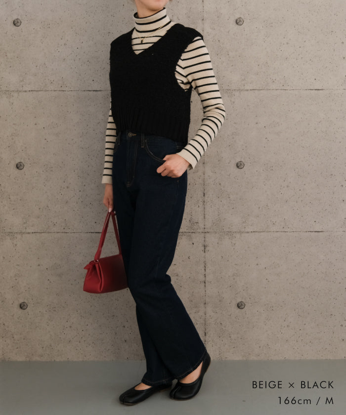 アクアガレージ aquagarage 袖口ボタンタートルネックリブニットトップス 春 秋 冬 M L レディース