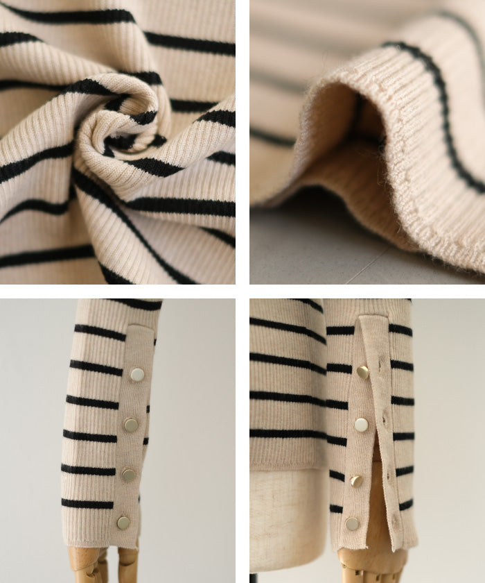 アクアガレージ aquagarage 袖口ボタンタートルネックリブニットトップス 春 秋 冬 M L レディース