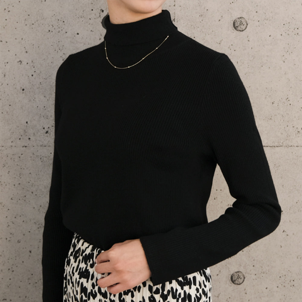 アクアガレージ aquagarage 袖口ボタンタートルネックリブニットトップス 春 秋 冬 M L レディース