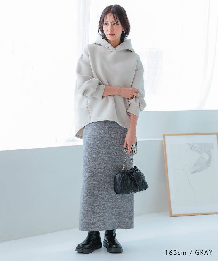 アクアガレージ aquagarage 【セットアップ可】ミラノリブラメニットロングスカート 秋 冬 M （ブラック） ブラック