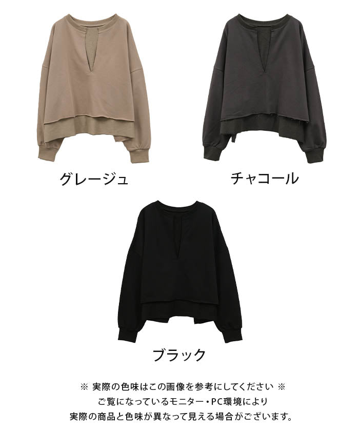 aquagarage aquagarage裏毛深キーネックショートトップス レディース | aquagarage aquagarage