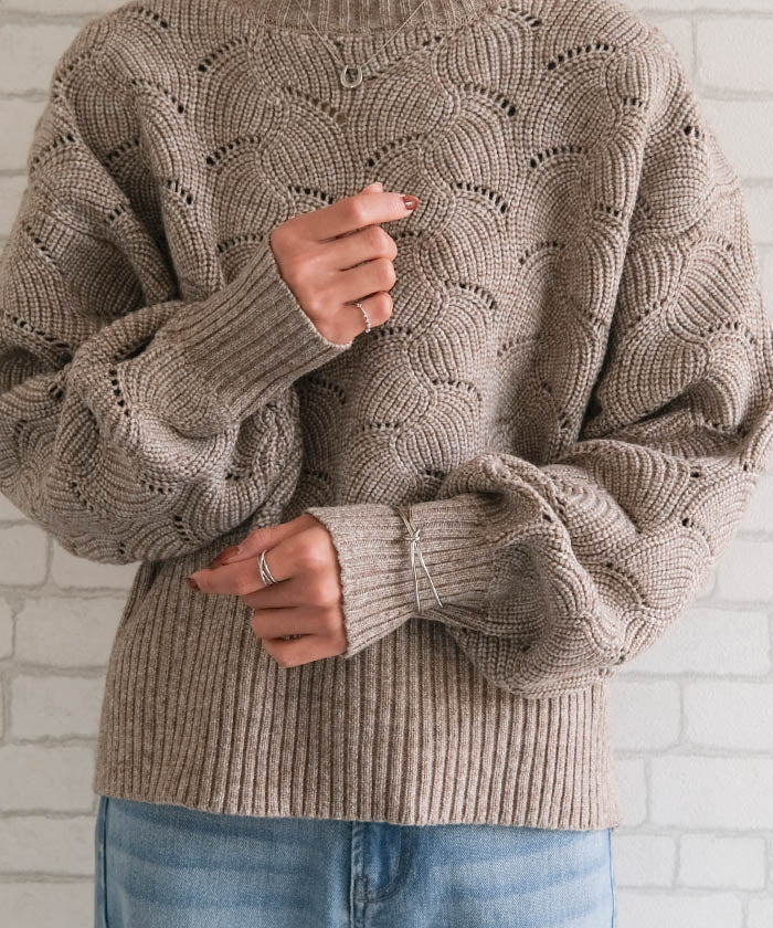 アクアガレージ aquagarage 模様編みドルマンスリーブニットトップス レディース