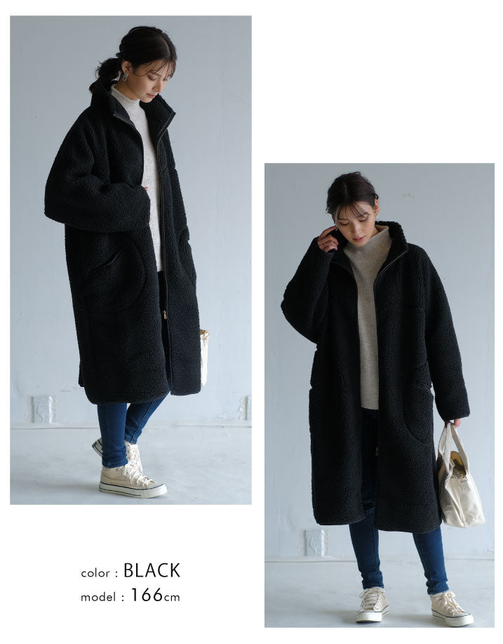 アクアガレージ aquagarage ボアロングコート （ブラック） ブラック