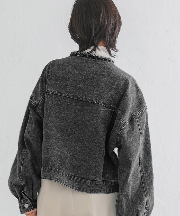 アクアガレージ aquagarage ノーカラー袖ボリュームデニムジャケット 春 秋 冬 M
