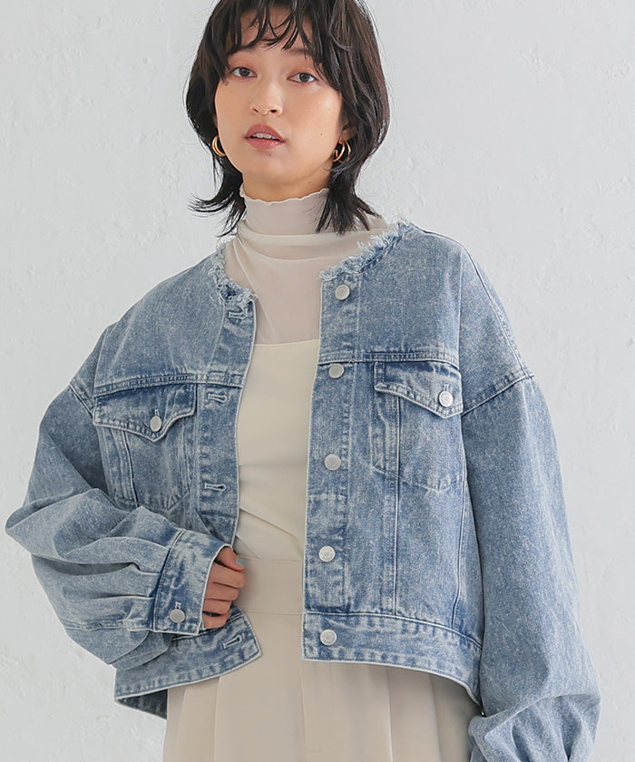 アクアガレージ aquagarage ノーカラー袖ボリュームデニムジャケット 春 秋 冬 M