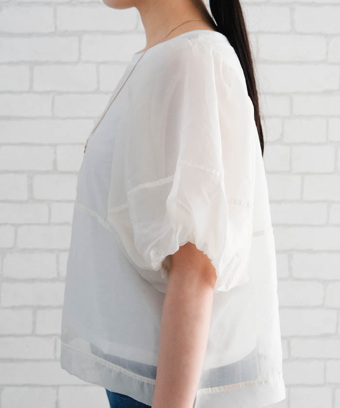 アクアガレージ aquagarage オーガンジー袖バルーントップス 春 夏 秋 （オフホワイト） オフホワイト