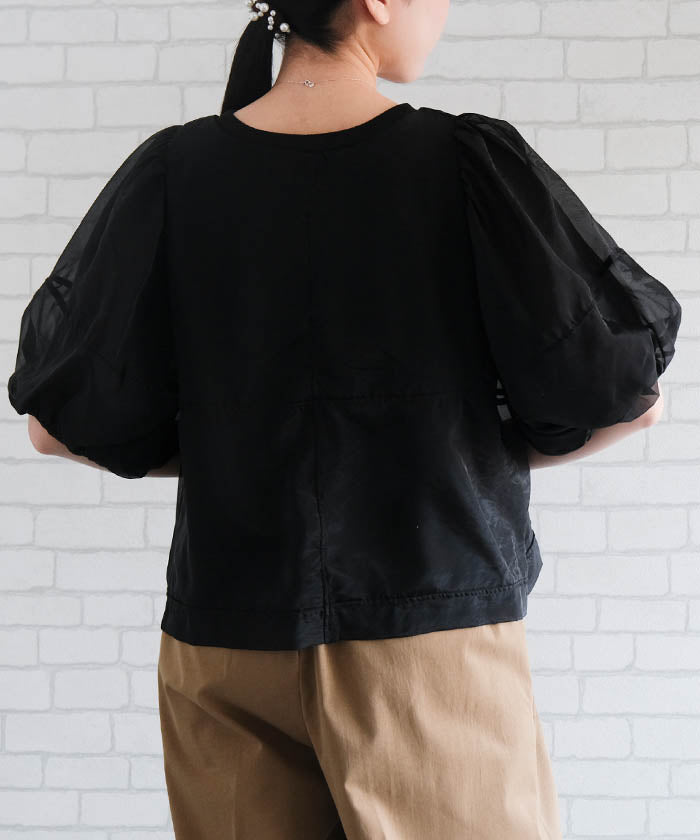 アクアガレージ aquagarage オーガンジー袖バルーントップス 春 夏 秋 （オフホワイト） オフホワイト