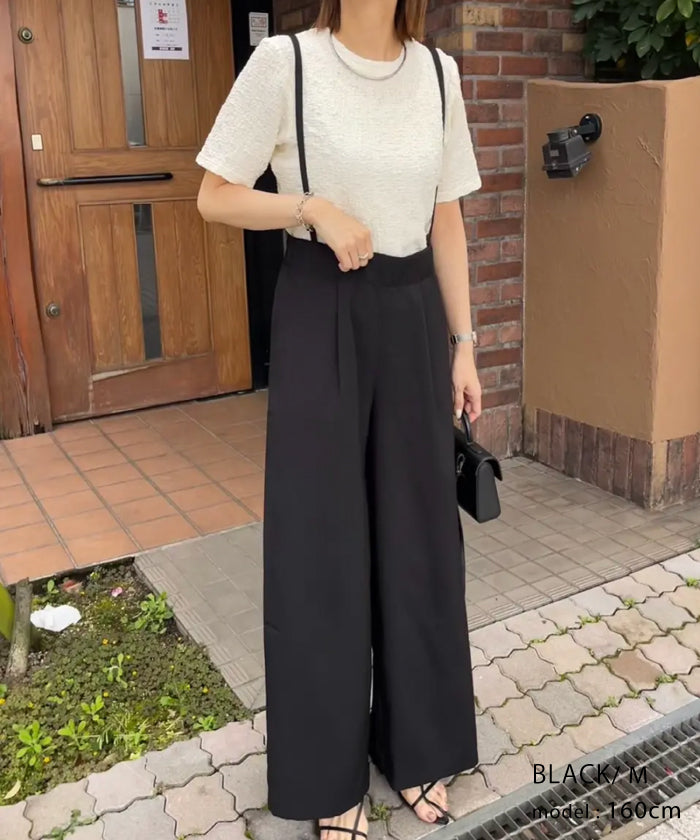 アクアガレージ aquagarage リネンライクサスペンダー付きパンツ レディース 春 夏 秋 M （ブラック） ブラック