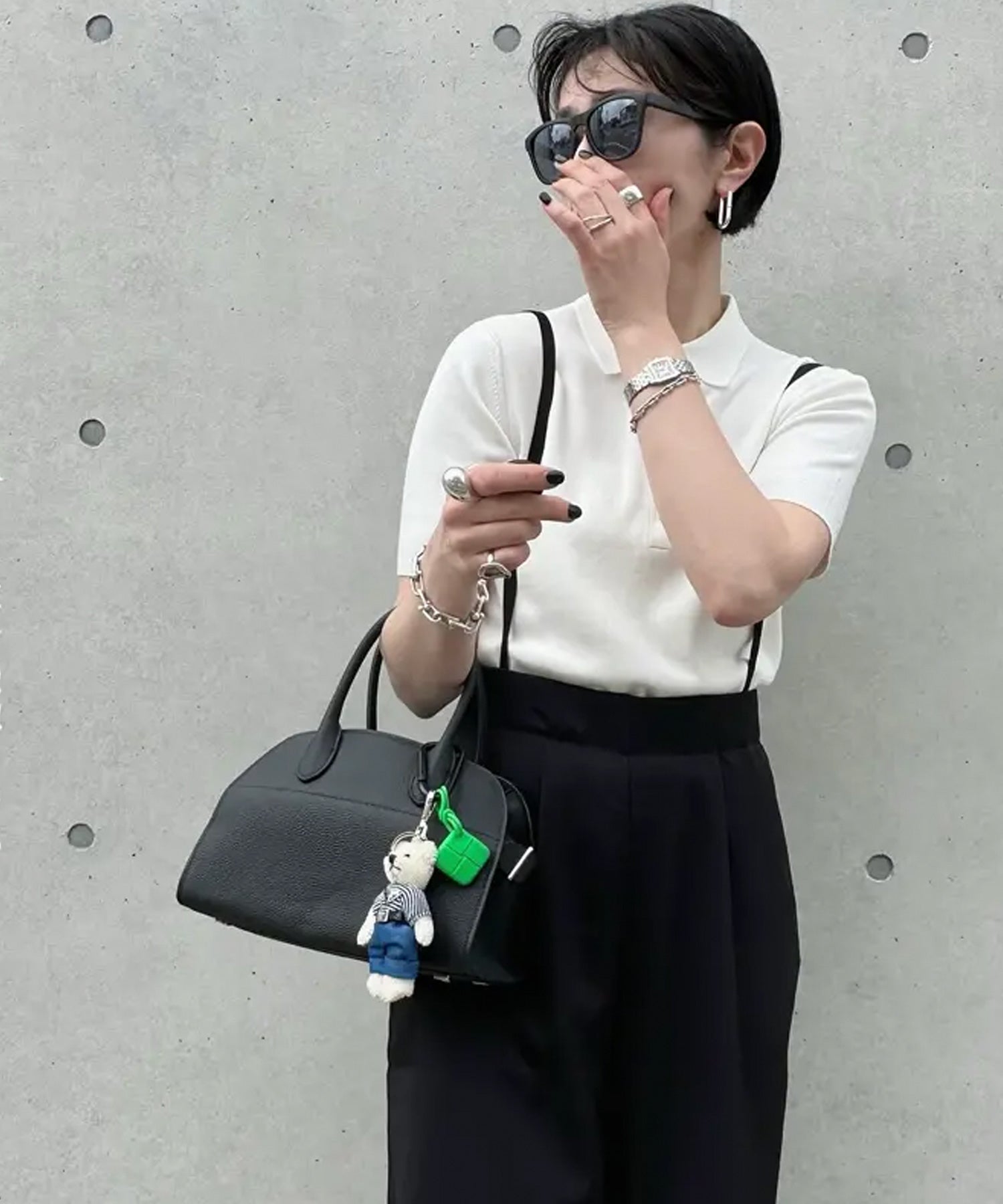 アクアガレージ aquagarage リネンライクサスペンダー付きパンツ レディース 春 夏 秋 M （ブラック） ブラック