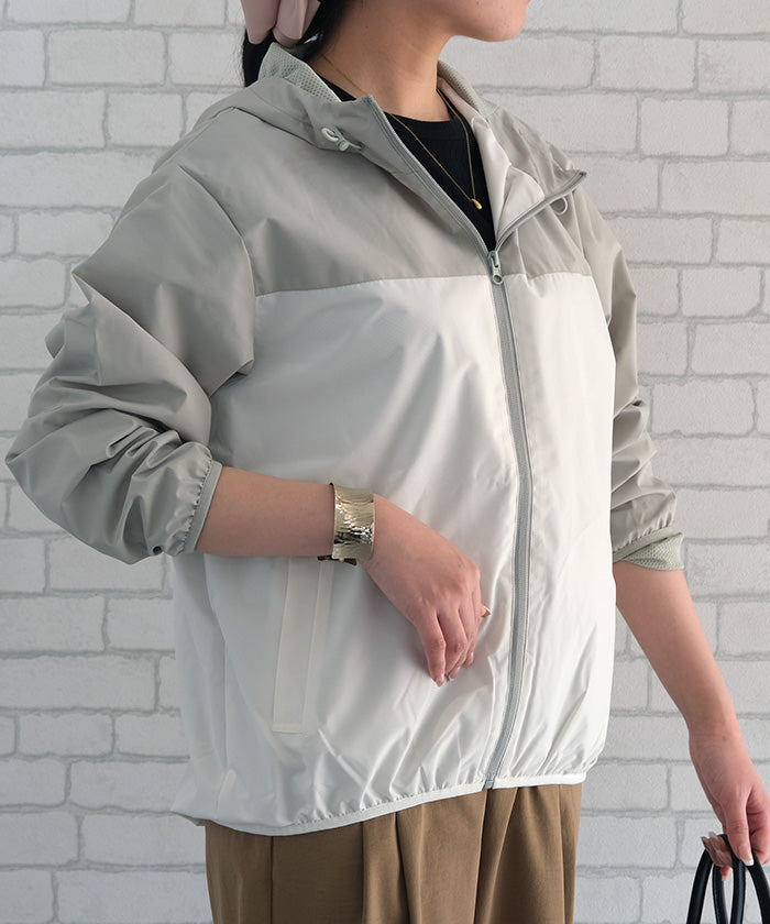 アクアガレージ aquagarage ウィンドプロテクトZIPパーカー 春 秋 冬 （グレージュ×イボリー） グレージュ×アイボリー