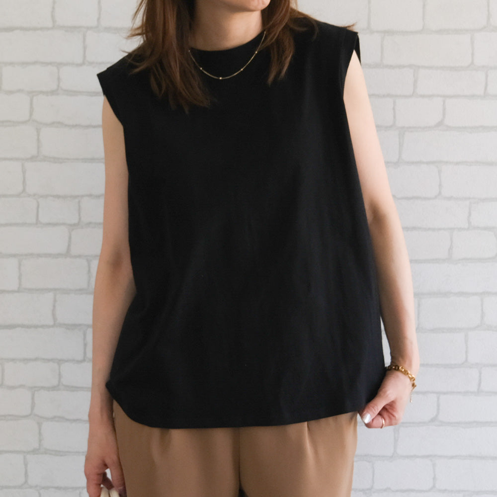 アクアガレージ aquagarage バックデザインノースリーブカットソー 春 夏 ロンT チュニック ノースリーブ （ブラック） ブラック