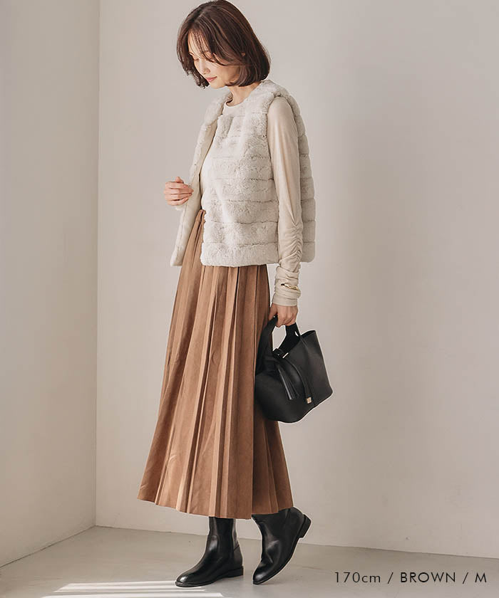 アクアガレージ aquagarage スエードプリーツロングスカート  レディース | アクアガレージ aquagarage 予約(8月下旬頃) （チャコール） チャコール