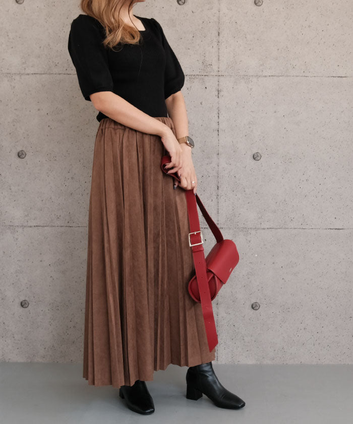 アクアガレージ aquagarage スエードプリーツロングスカート  レディース | アクアガレージ aquagarage 予約(8月下旬頃) （チャコール） チャコール