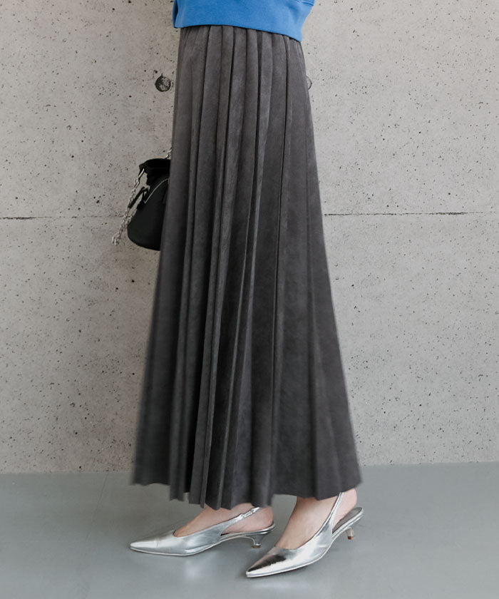 アクアガレージ aquagarage スエードプリーツロングスカート  レディース | アクアガレージ aquagarage 予約(8月下旬頃) （チャコール） チャコール