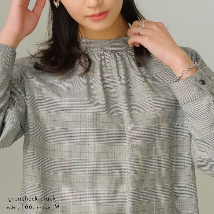 アクアガレージ aquagarage バックスリットプルオーバー チェック ブラウス （グレンチェック：ブラック） グレンチェック：ブラック