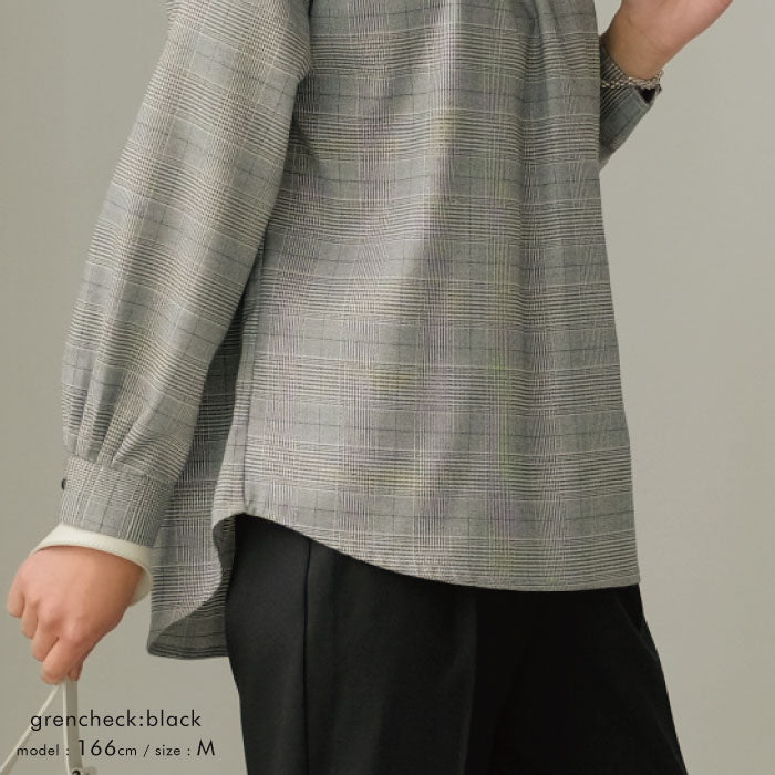 アクアガレージ aquagarage バックスリットプルオーバー チェック ブラウス （グレンチェック：ブラック） グレンチェック：ブラック