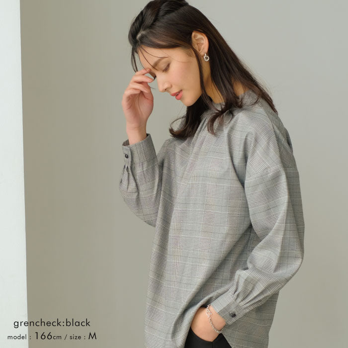 アクアガレージ aquagarage バックスリットプルオーバー チェック ブラウス （グレンチェック：ブラック） グレンチェック：ブラック
