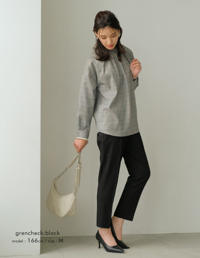 アクアガレージ aquagarage バックスリットプルオーバー チェック ブラウス （グレンチェック：ブラック） グレンチェック：ブラック