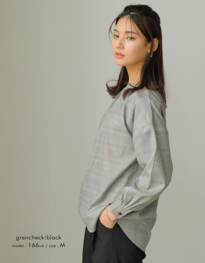 アクアガレージ aquagarage バックスリットプルオーバー チェック ブラウス （グレンチェック：ブラック） グレンチェック：ブラック