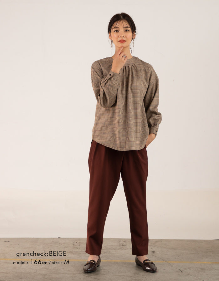 アクアガレージ aquagarage バックスリットプルオーバー チェック ブラウス （グレンチェック：ブラック） グレンチェック：ブラック