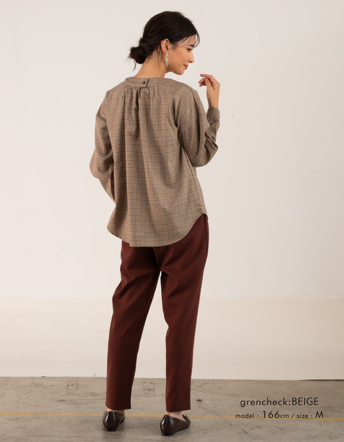 アクアガレージ aquagarage バックスリットプルオーバー チェック ブラウス （グレンチェック：ブラック） グレンチェック：ブラック