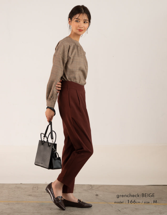 アクアガレージ aquagarage バックスリットプルオーバー チェック ブラウス （グレンチェック：ブラック） グレンチェック：ブラック