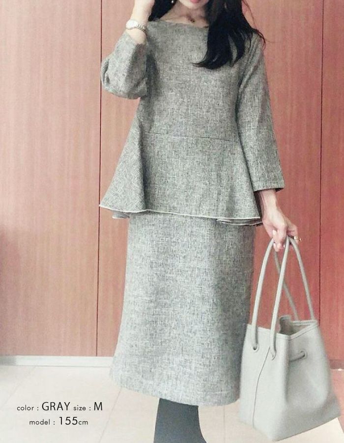 アクアガレージ aquagarage ペプラム トップス 長袖 ツイード プルオーバー