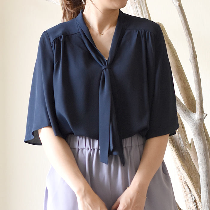 アクアガレージ aquagarage ボウタイ ブラウス 半袖 （ネイビー） ネイビー