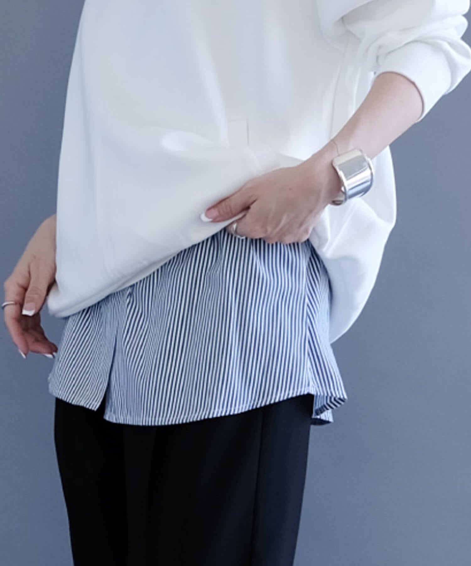 アクアガレージ aquagarage シャツ生地のレイヤード付け裾