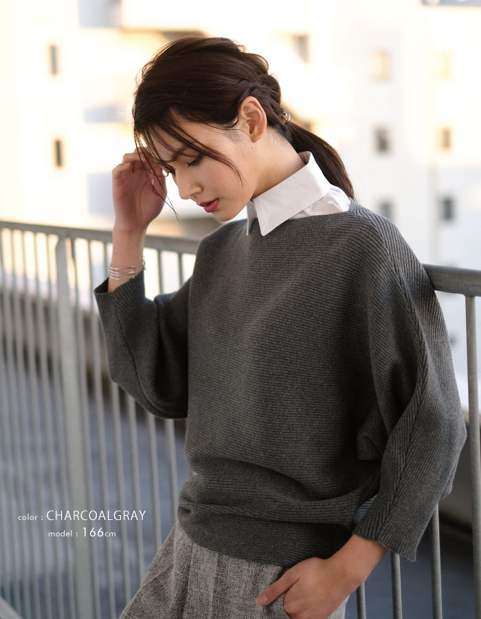 Aqua Garage Boat Neck Long Sleeve Dolman Sleeve