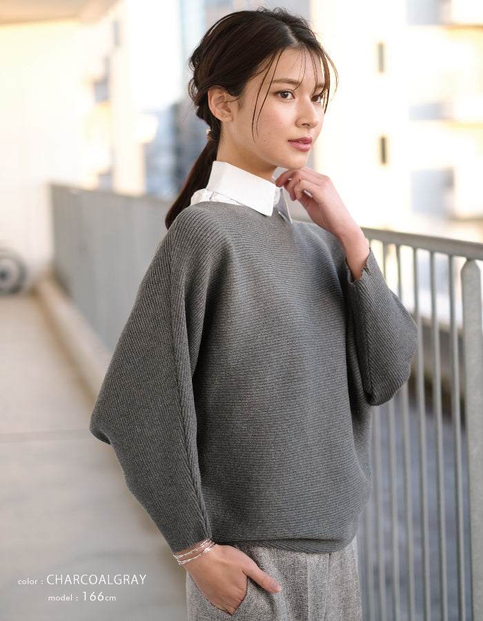 Aqua Garage Boat Neck Long Sleeve Dolman Sleeve