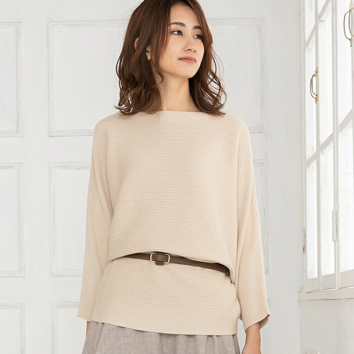 Aqua Garage Boat Neck Long Sleeve Dolman Sleeve