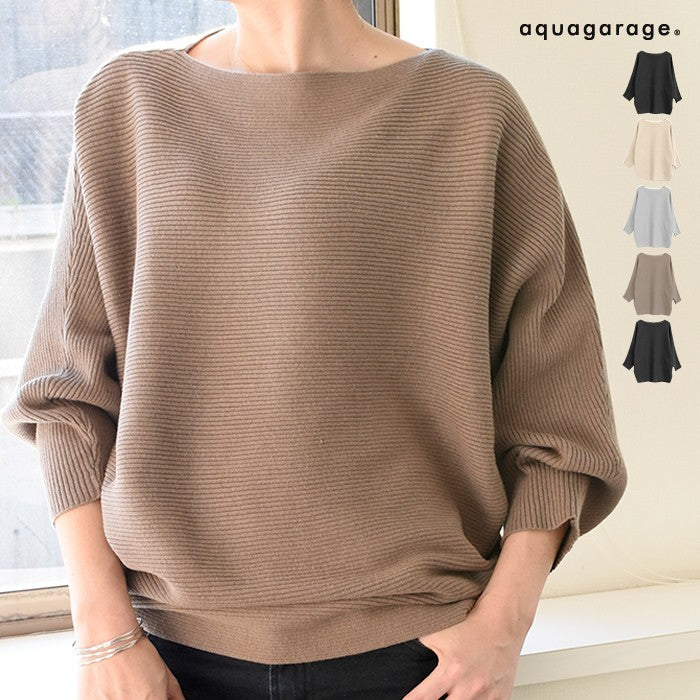 Aqua Garage Boat Neck Long Sleeve Dolman Sleeve