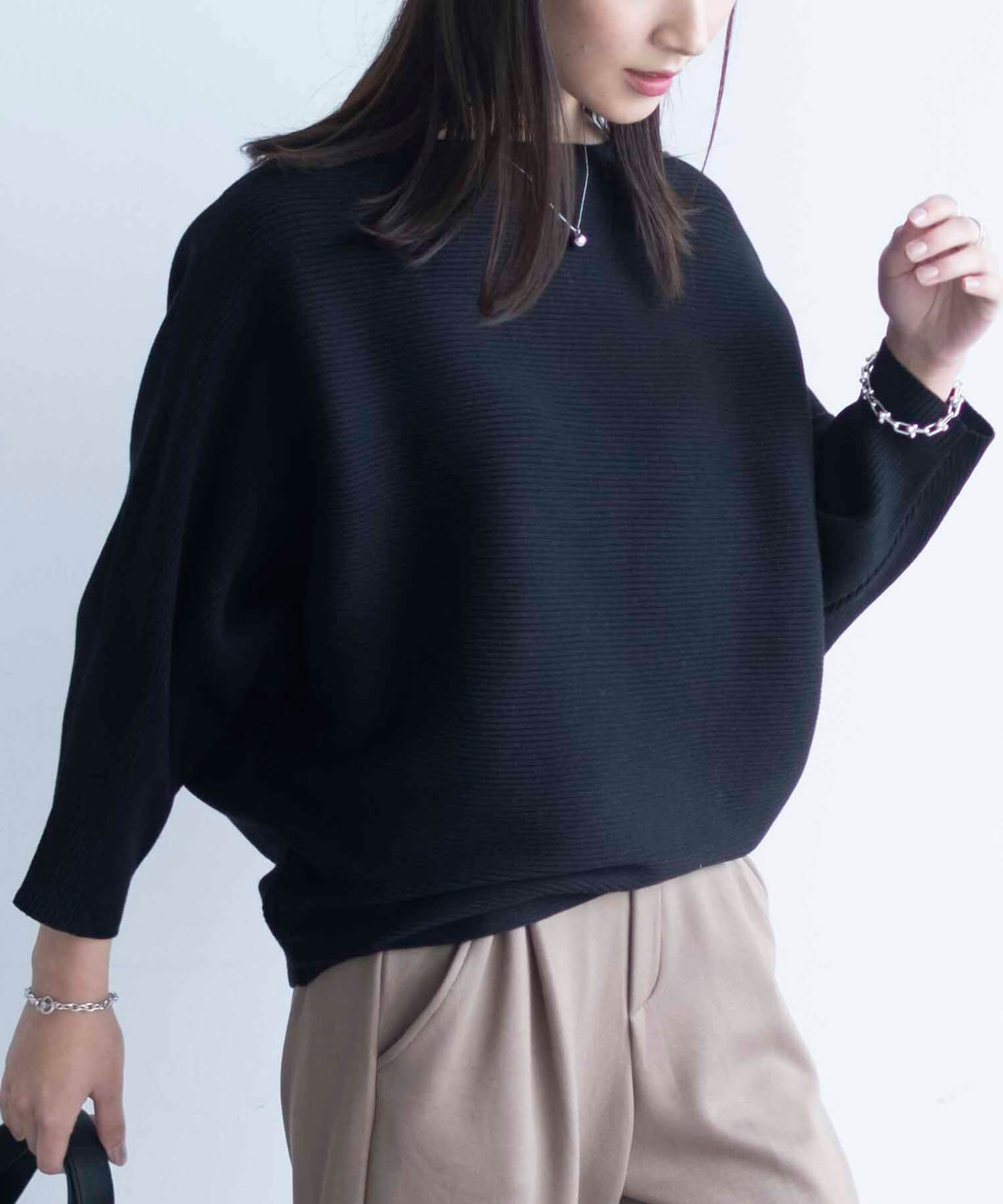 Aqua Garage Boat Neck Long Sleeve Dolman Sleeve