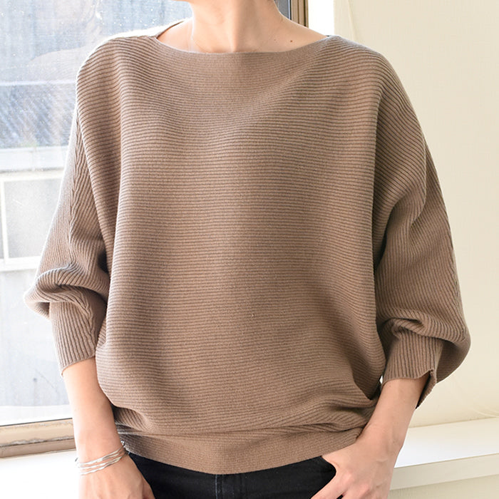 Aqua Garage Boat Neck Long Sleeve Dolman Sleeve