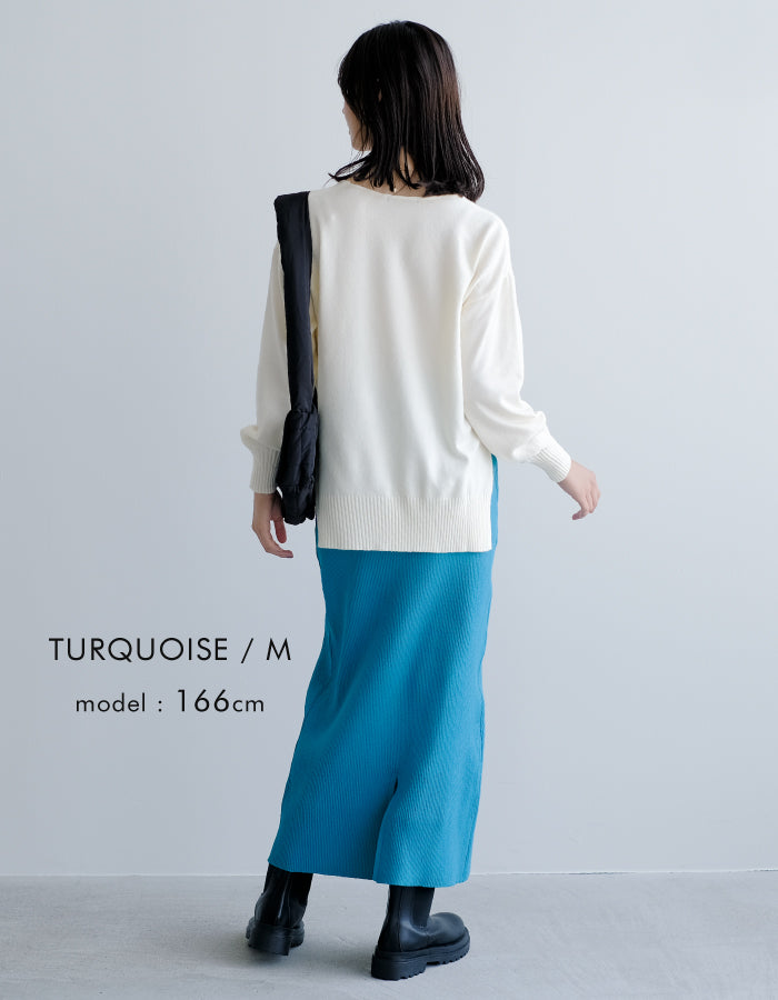 アクアガレージ aquagarage リブナロースカート ロングスカート （ターコイズ） ターコイズ