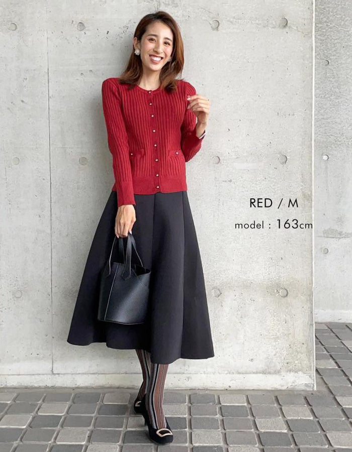 アクアガレージ aquagarage クルーネックニットカーディガン （レッド） レッド